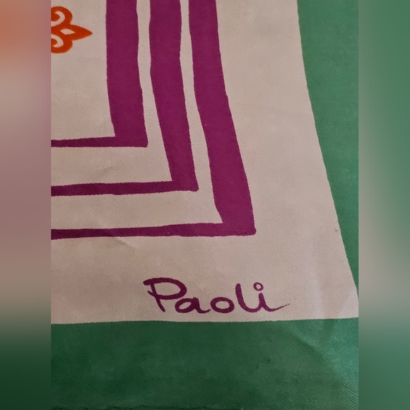 Paoli Vintage scarf. Geometric parter 26" square. - Picture 2 of 5